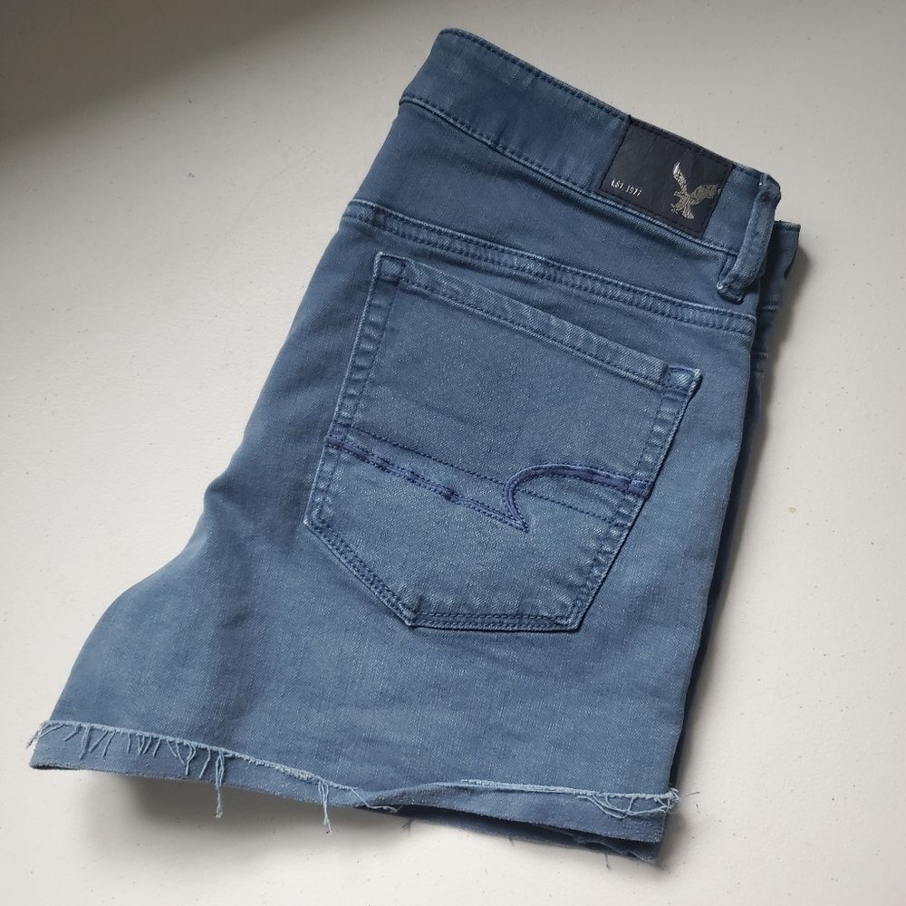American Eagle Blue Denim Shorts Super Stretch Hi-rise Shortie Women's S…